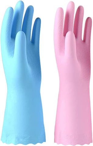 Image of 2 Pack Reusable Cleaning Gloves Latex Free - Dishwashing Gloves with Cotton Flock Liner and Embossed Palm - Waterproof Household Gloves for Laundry, Gardening（M）