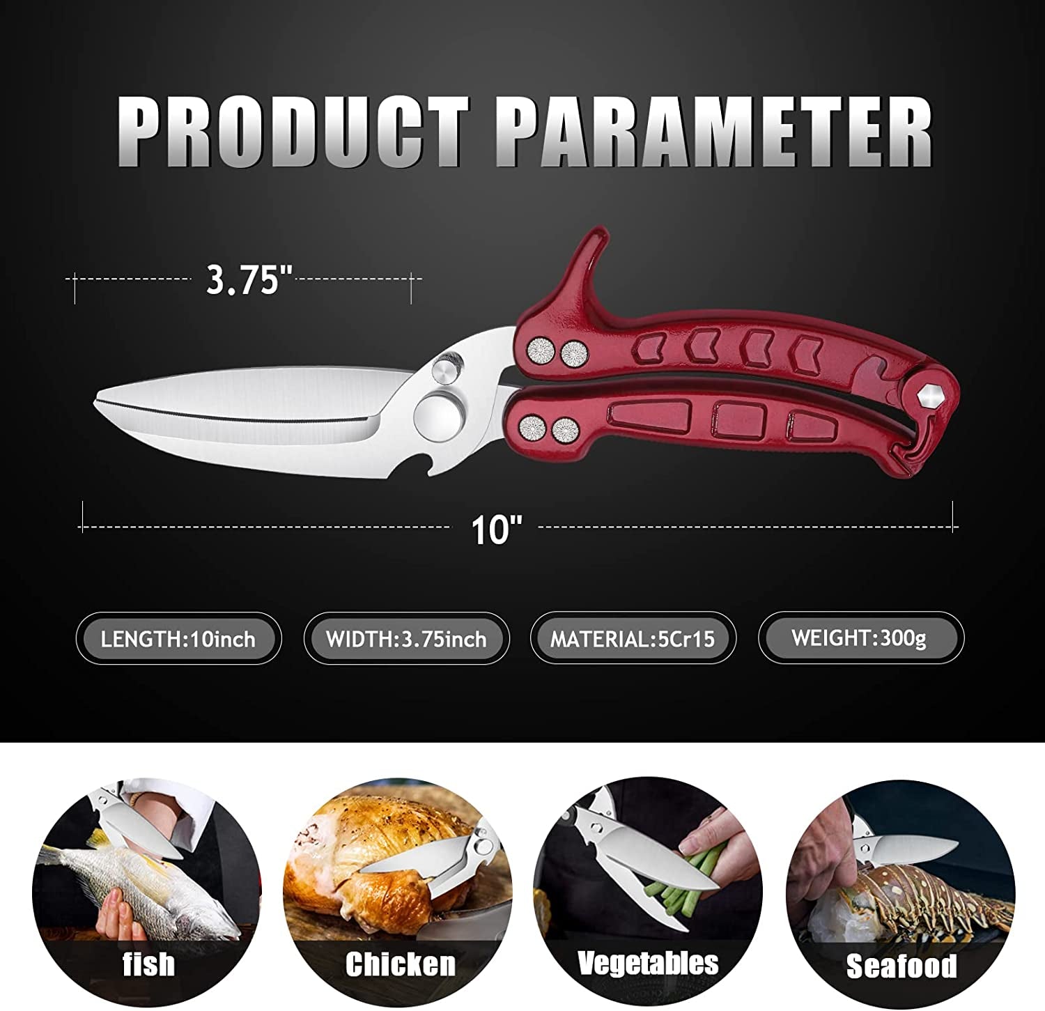 Heavy Duty Poultry Shears - a Must Have Kitchen Shears for Chicken and Meat Cutting - Dishwasher Safe and Stainless Food Kitchen Scissors for Thanksgiving(Burgundy)