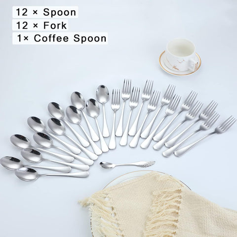 Image of 25-Piece Forks and Spoons Silverware Set, Flatware Sets Forks and Spoons Silverware