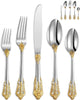 Luxury 65 Pieces 18/10 Stainless Steel Flatware Set, Service for 12, Silver Plated with Gold Accents, Fine Silverware Set and Dishwasher Safe