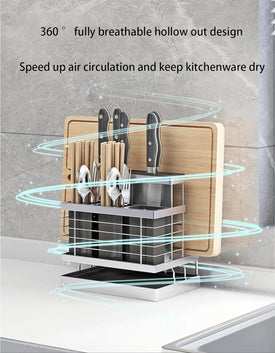 Knife Holder, Knife Block, Cutting Board Organizer, Knife Organizer, Knife Holder for Kitchen Counter, Cutting Board Organizer for Cabinet, Storage for Knives, Cutting Boards, Spoons, Etc.