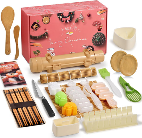 Image of Sushi Making Kit [Parent-Child Set] -28 in 1 Sushi Kit for Beginners & Pros Sushi Makers&Kids, with Bamboo Sushi Roller, Sushi Bazooka,Cutting Mold,Onigiri Mold,Sushi Knife,Guide Book and More