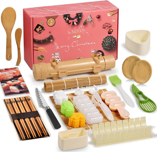 Sushi Making Kit [Parent-Child Set] -28 in 1 Sushi Kit for Beginners & Pros Sushi Makers&Kids, with Bamboo Sushi Roller, Sushi Bazooka,Cutting Mold,Onigiri Mold,Sushi Knife,Guide Book and More