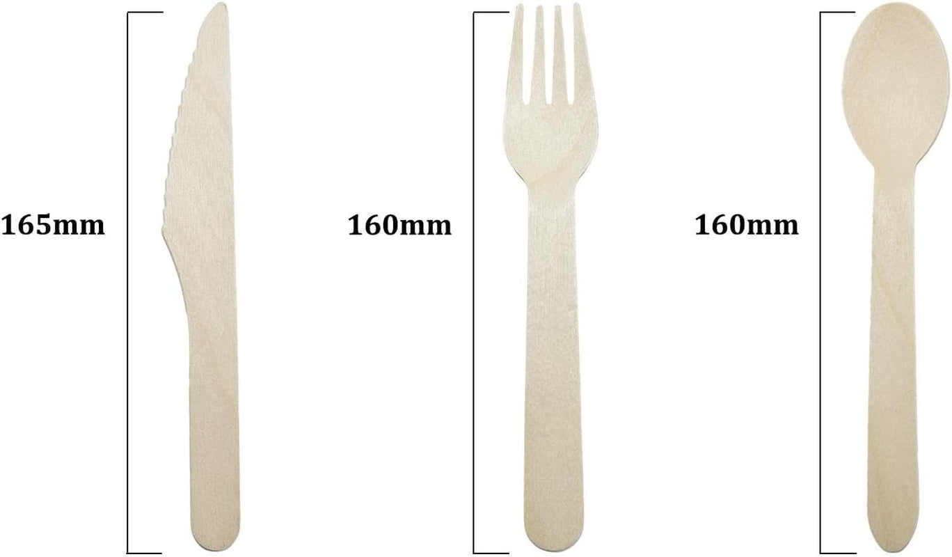 Disposable Wooden Cutlery Set (360 PCS) - Natural Eco Friendly Party Pack of Birchwood Knives, Forks & Spoons - Lightweight, Durable & Safe Tableware for Home, Office, Picnic & Outdoor Party