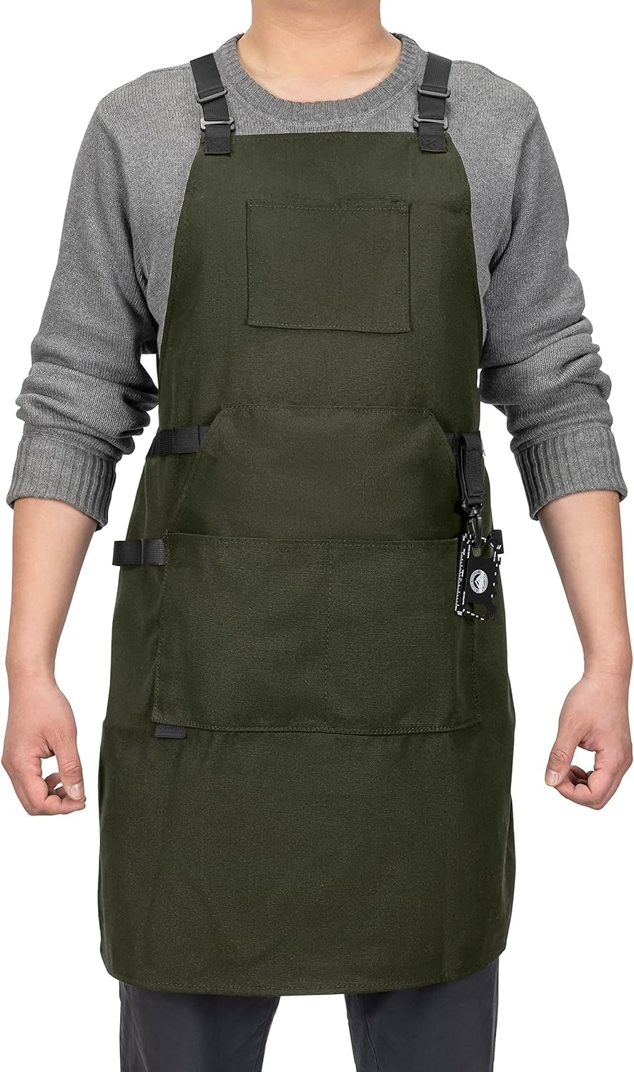 Chef Apron, Heavy Duty 12Oz Canvas, Cross Back and Neck Straps, 43-In-1 Multitool, Tactical Buckle and Clip