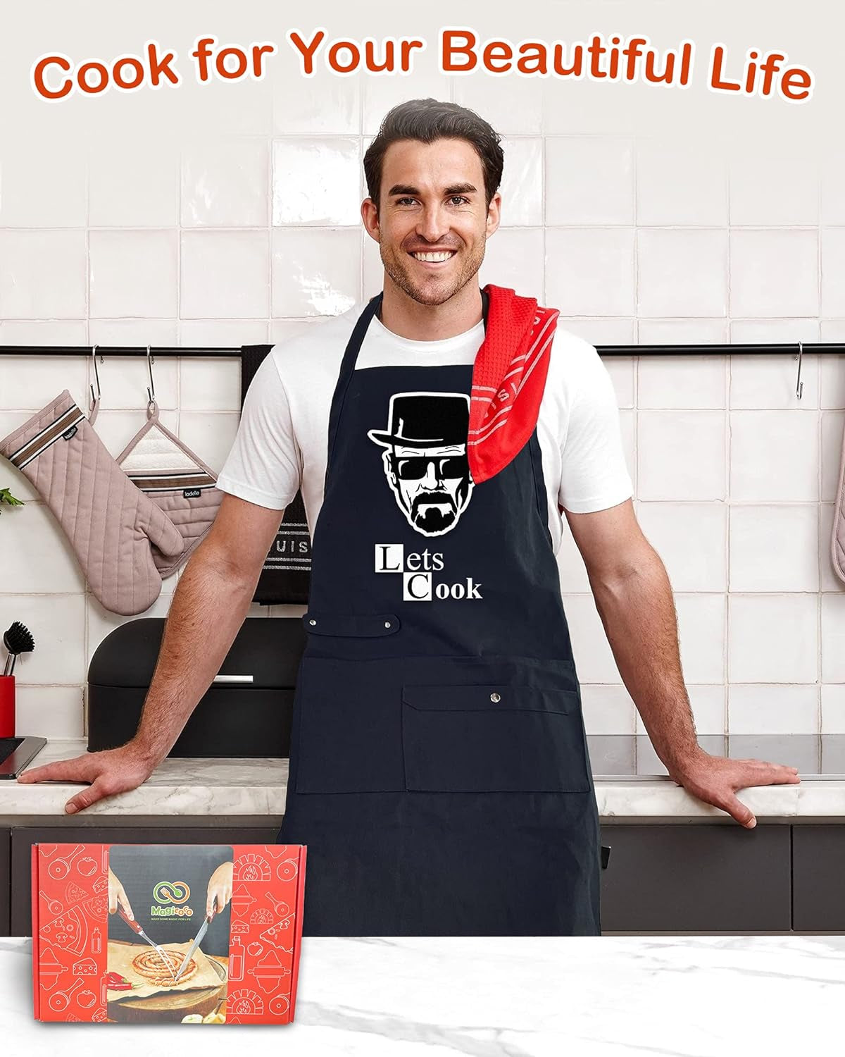 Funny Cooking Chef Apron with Pockets BBQ Kitchen Work Aprons Birthday Dad Creative Gifts