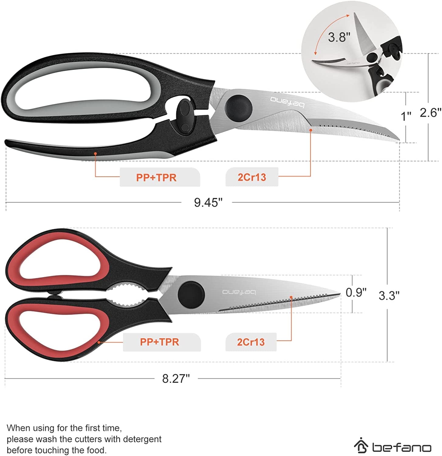 Poultry Shears and Kitchen Shears, 2-Pack Multipurpose Sharp Stainless Steel Scissors, Ideal for Chicken, Poultry, Fish, Meat, Herbs, Dishwasher Safe