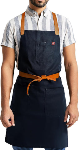 Image of Midnight Blue Crossback Apron - Professional Chef Apron with Pockets and Cross-Back Straps for Cooking & Grilling - Kitchen Aprons for Men & Women - 8Oz 100% Cotton Twill Fabric