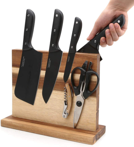 Image of Magnetic Knife Holder Acacia Wooden Magnetic Knife Block Holder Rack Magnetic Universal Stands with Strong Enhanced Magnets Strip Kitchen Storage Cutlery Large Organizer 12 X 10