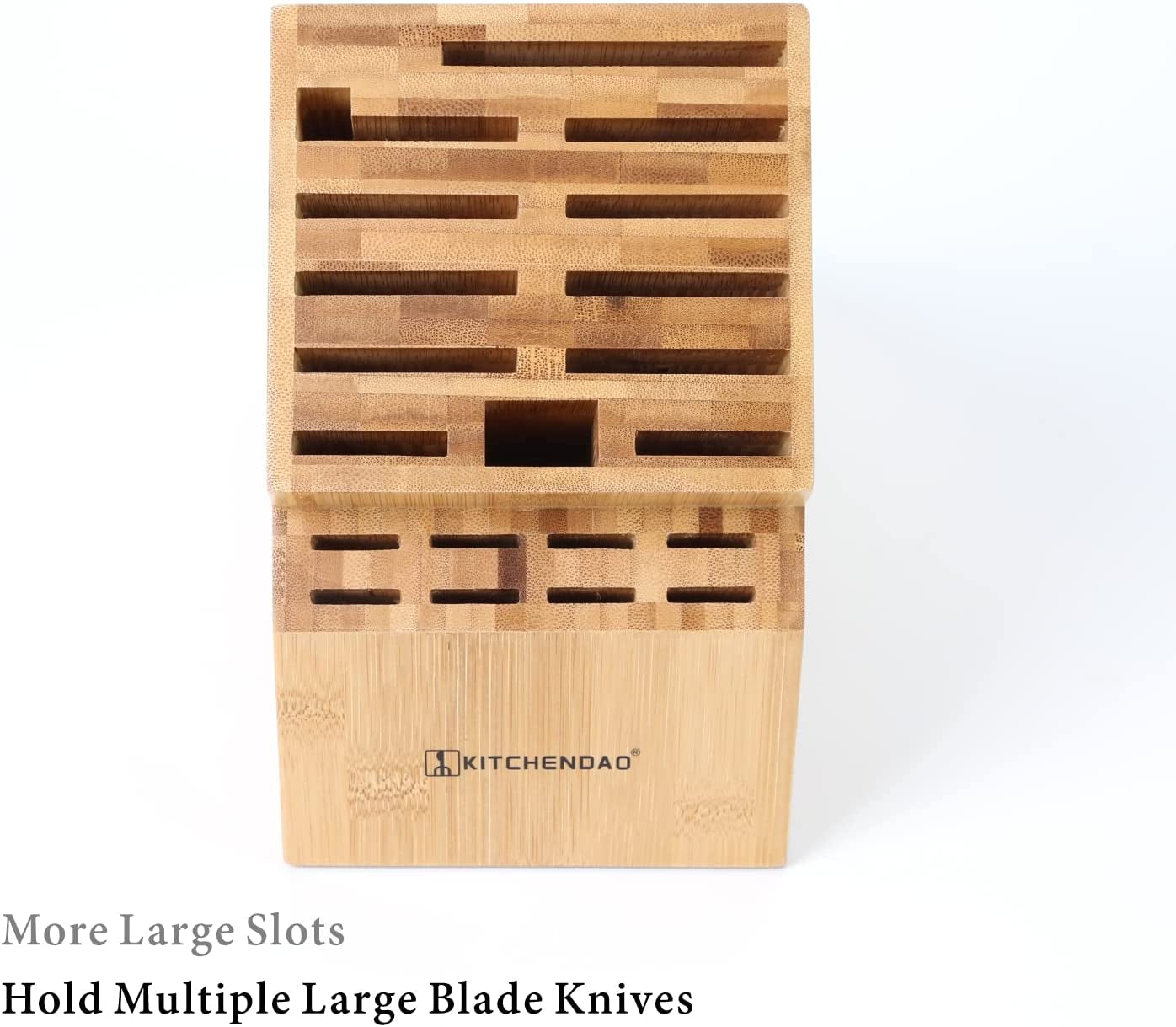 Deluxe 20 Slot Bamboo Knife Block Holder without Knives, Countertop Butcher Block Kitchen Knife Stand, Hold Multiple Large Blade Knives, Wider Slots for Easier Storage