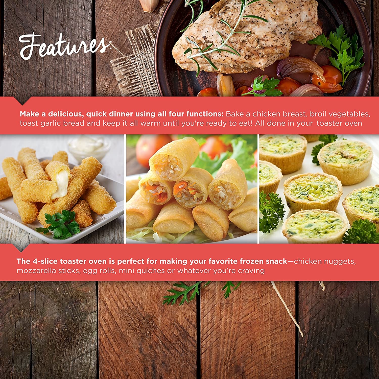 4-Slice Convection Oven, Stainless Steel, Curved Interior Fits a 9 Inch Pizza, TO1313SBD