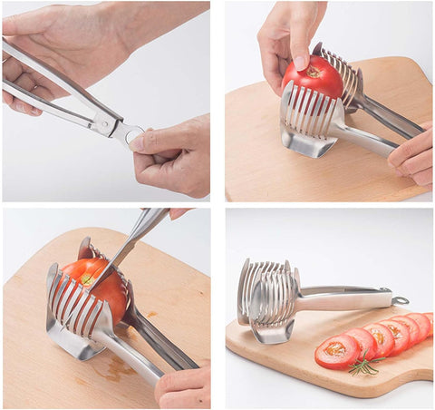 Image of Tomato Slicer Onion Slicer Lemon Slicer, Multipurpose round Fruit Slicer, Stainless Steel Onion Holder for Slicing, Easy Fruit Cutter & Vegetable Tools, Potato Slicer for Quick Kitchen Tools