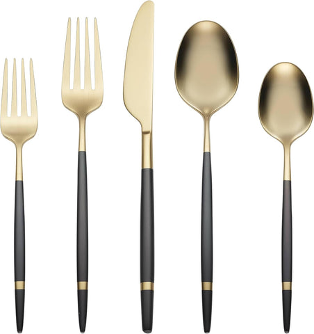 Image of Gaze Black/Gold Satin Banded Piece Flatware Set, 20 Count, No Color