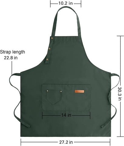 Image of Apron for Men Women with Adjustable Straps and Large Pockets, Canvas Cotton Cooking Kitchen Chef Bib Aprons Waterproof Green