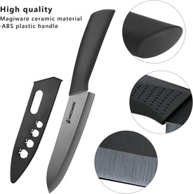 5-Piece Chef Ceramic Knife Set (4 Ceramic Knives 4 Blade Guard and 1 Peeler), Never Rust Never Oxidize Food Stain Proof