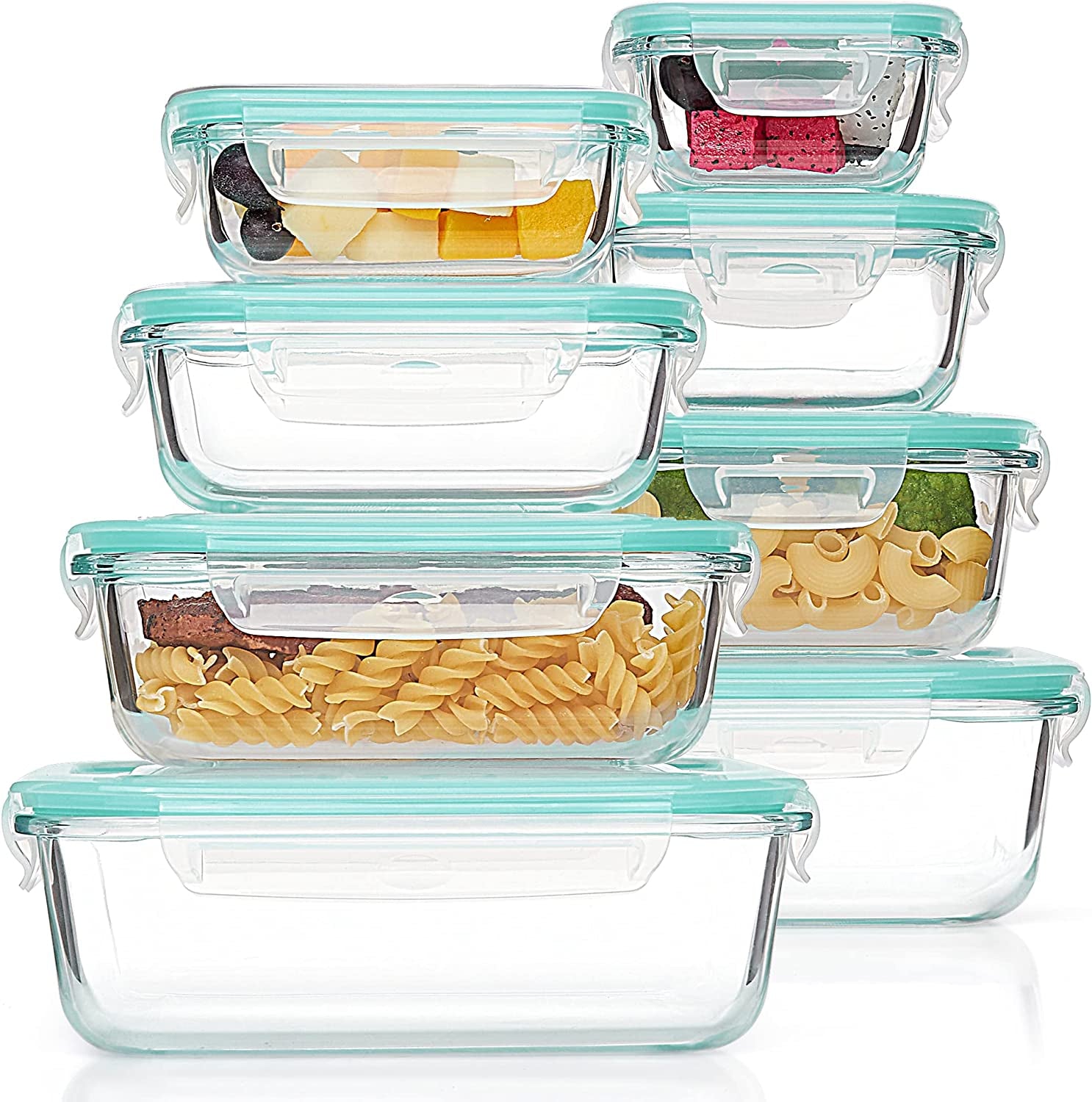 8 Pack Glass Food Storage Containers , Meal Prep , Airtight Bento Boxes with Leak Proof Locking Lids, for Microwave, Oven, Freezer and Dishwasher, BPA Free