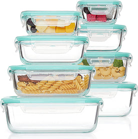 8 Pack Glass Food Storage Containers , Meal Prep , Airtight Bento Boxes with Leak Proof Locking Lids, for Microwave, Oven, Freezer and Dishwasher, BPA Free