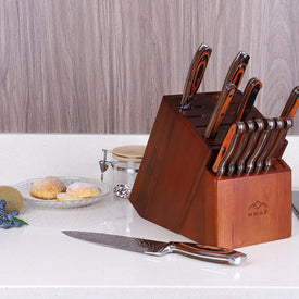 24 Slot Knife Block without Knives, Built-In Sharpener,  Premium Wooden Knife Storage Block, Rubber & Acacia Wood Knife Block, Kitchen Knife Holder (3 Gifts Accessories Included)