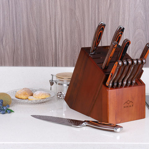 Image of 24 Slot Knife Block without Knives, Built-In Sharpener,  Premium Wooden Knife Storage Block, Rubber & Acacia Wood Knife Block, Kitchen Knife Holder (3 Gifts Accessories Included)