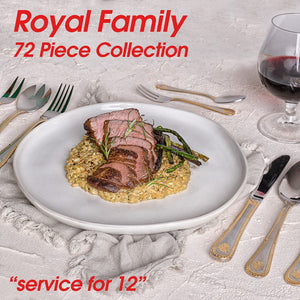 Royal Family Collection 72 Piece Fine Flatware Silverware Set with Gift Carrying Case, Elegant Design, Serves Parties 12 People, Perfect Housewarming Graduation for Loved Ones, Gold