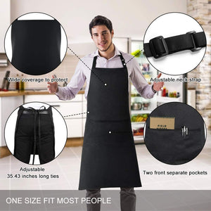 2 Pack Bib Aprons with 2 Pockets Cooking Chef Kitchen Apron for Women Men, Black