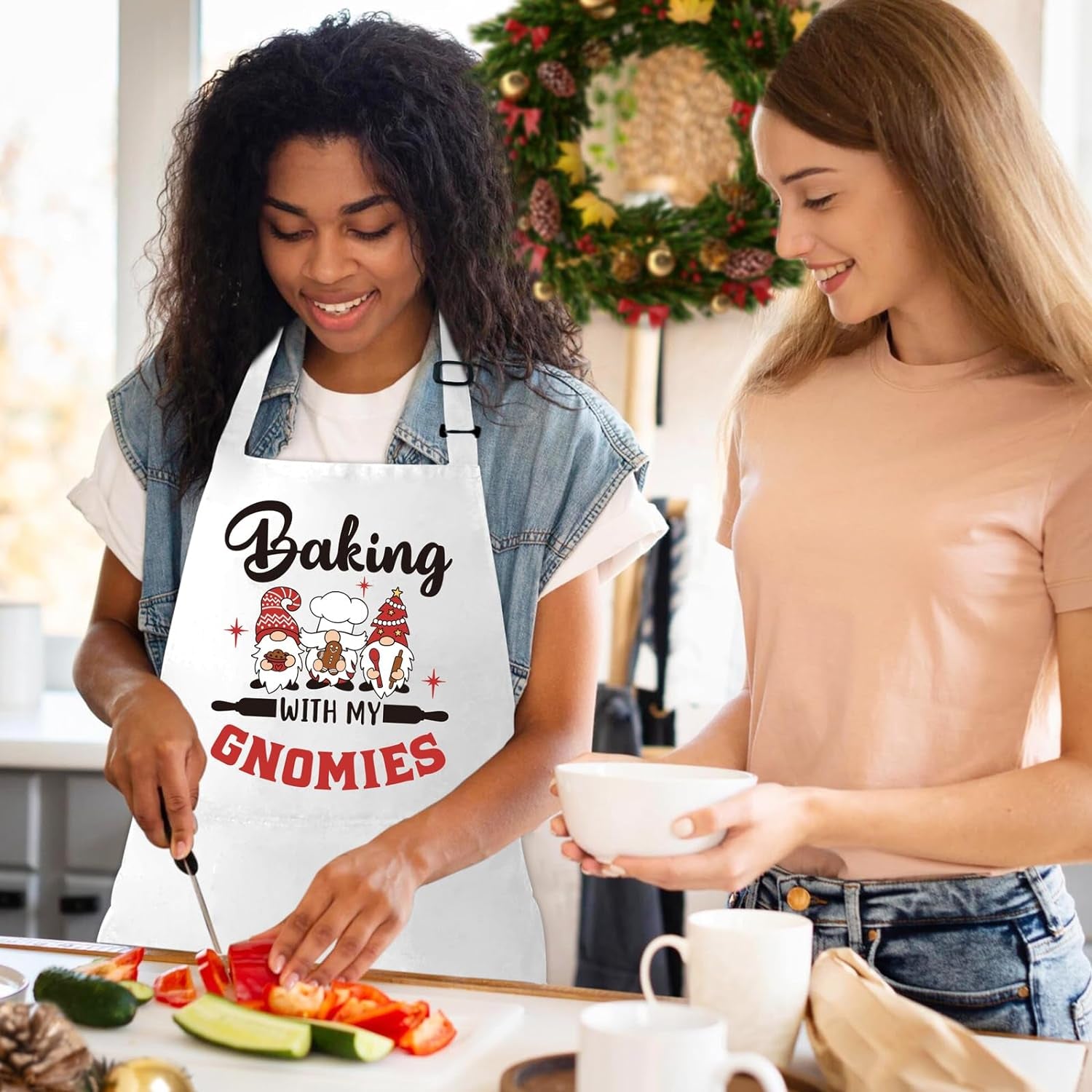 Gnome Apron, Baking with My Gnomies, Funny Christmas Baking Aprons, Cute Holiday Baking Gifts for Bakers, Gnome Kitchen Cooking Apron, White Elephant Gifts for Christmas Stocking Stuffers