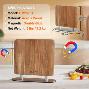 Magnetic Knife Block, 10 Inch Home Kitchen Knife Holder, Double Sided Magnetic Knife Stand, Multifunctional Storage Acacia Wood Knives Rack, Cutlery Display Organizer for Knives, Utensils, Tools