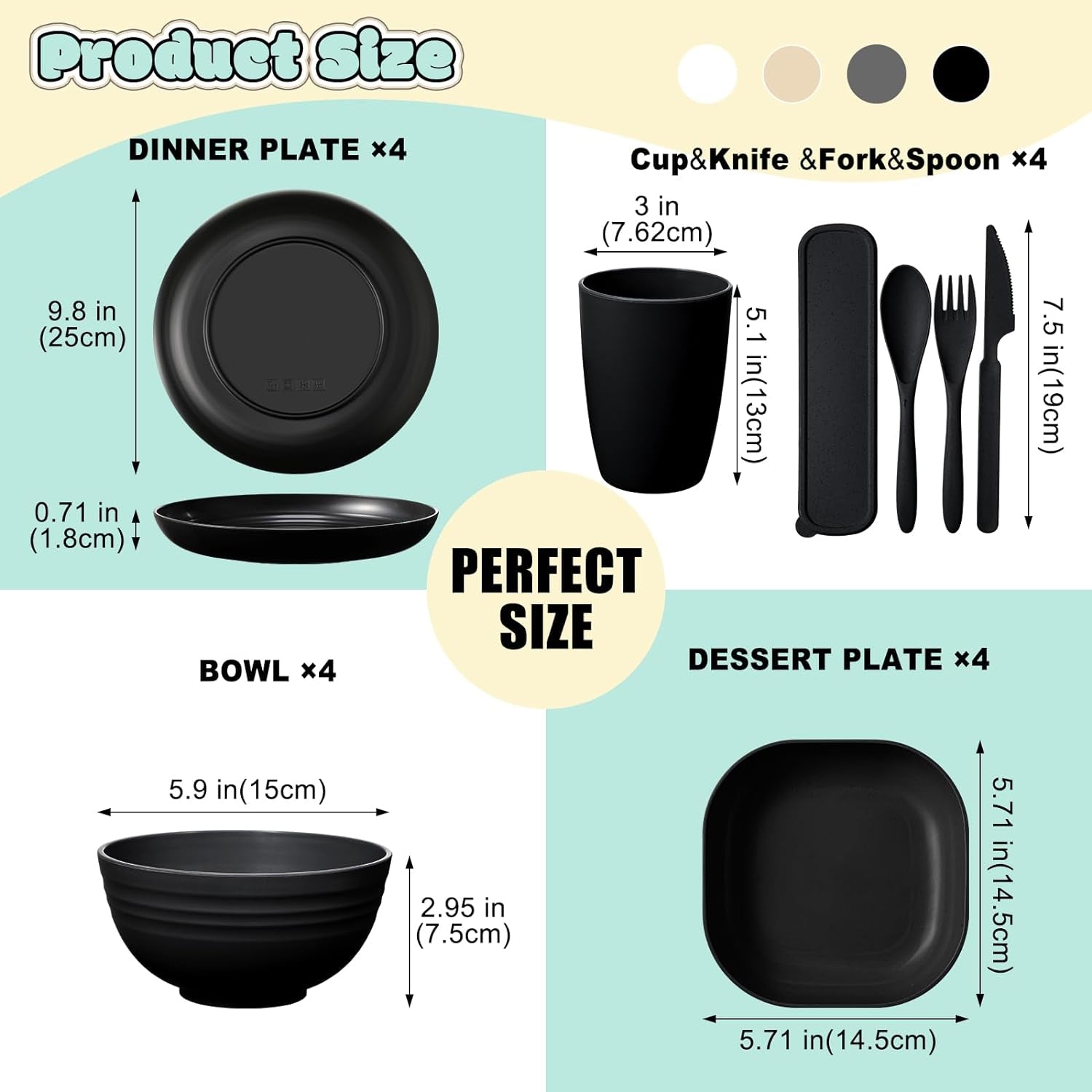 Wheat Straw Dinnerware Sets Unbreakable Microwave Safe Plates and Bowls Plastic Lightweight Knives Forks Spoons for Kitchen Outdoor Camping Party Home (Classic Color,32 Pcs)