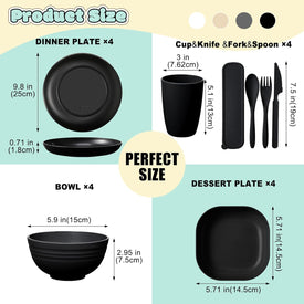 Wheat Straw Dinnerware Sets Unbreakable Microwave Safe Plates and Bowls Plastic Lightweight Knives Forks Spoons for Kitchen Outdoor Camping Party Home (Classic Color,32 Pcs)