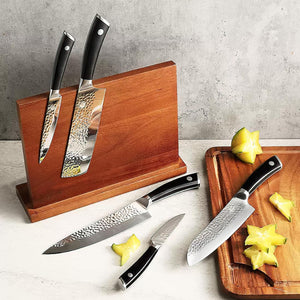 Double Sided Magnetic Knife Block, Multifunctional Storage Knife Holder for Kitchen Counter, Natural Acacia Knife Storage Stand with Strong Enhanced Magnets