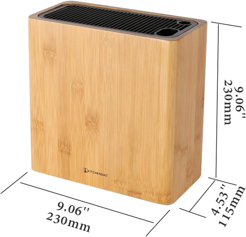 Image of XL Bamboo Universal Knife Block Holder with Slots for Scissors and Sharpening Rod, Safe, Space Saver Knives Storage Stand Display without Knives, Unique Slot Design to Protect Blade