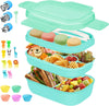 Bento Box Lunch Box Kit, 3 Stackable Bento Lunch Containers for Adults/Kids, Durable Leak-Proof Box with Spoon Fork Bag Accessories, Microwave Dishwasher Freezer Safe, Green