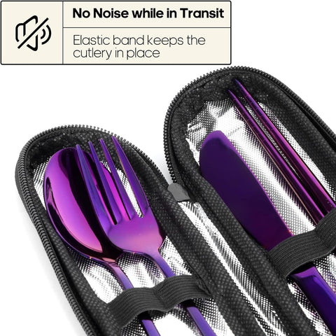 Image of Travel Utensils with Case,  Portable Silverware Set for Work, Lunch Reusable Travel Cutlery Set, 304 Stainless Steel Fork and Spoon Set for Camping(Purple)