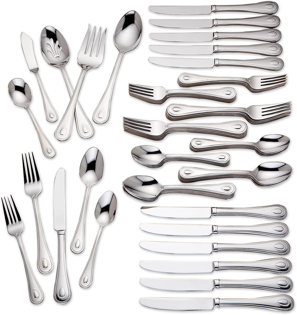 829739 French Perle Flatware Set, 11.30 LB, 65-Piece