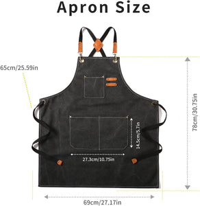 Canvas Cross Back Chef Cotton Aprons for Men Women with Large Pockets