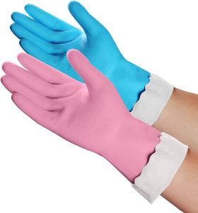 Household Cleaning Gloves - 2 Pairs Reusable Kitchen Dishwashing Gloves with Latex Free, Cotton Lining, Waterproof, Non-Slip, Ideal for Dishes, Household Chores, and Gardening (Medium)