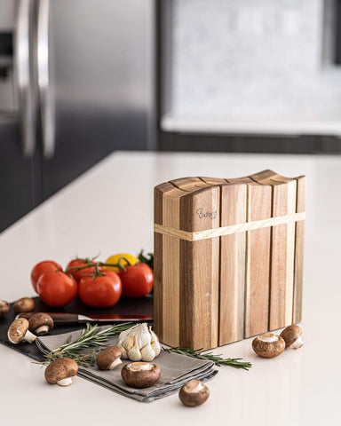 Image of Wooden Kitchen Knife Block - Luxury Hand-Crafted Acacia Wood 8 Slot Storage Block. Can Hold 8 Knives up to 9" Long. Non-Skid, Non-Scratch Rubber Feet