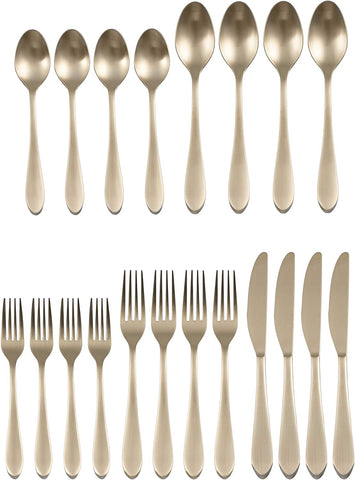 Image of Maraca Champagne Satin 20 Piece Flatware Set, Service for 4, Silver