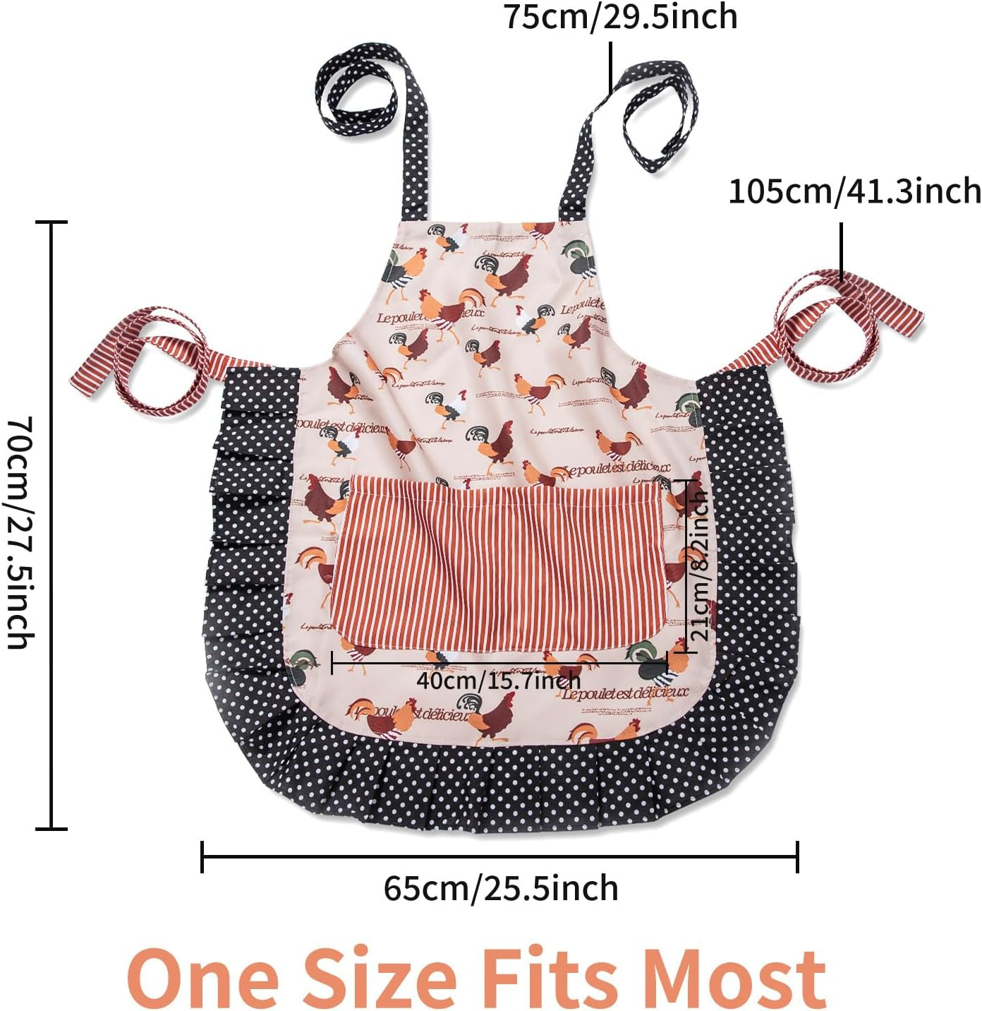 Lovely Flower Pattern Retro Aprons with Large Pockets for Women Girls Cooking Kitchen Bakery Mother'S Gift