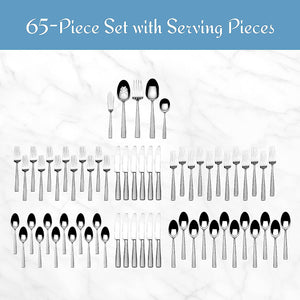 Oliver 18/10 Stainless Steel Flatware Serveware, 65 Piece Set