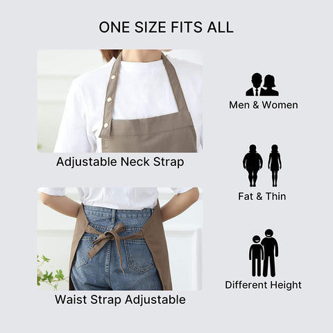 Image of Aprons for Women Men BBQ Chef Cooking Artist Water Drop Resistant Canvas Adjustable Kitchen Apron with Pockets for Unisex Grill Baking Painting Art Stylist Dishwashing Comfortable Aprons (Khaki)