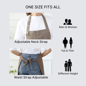 Aprons for Women Men BBQ Chef Cooking Artist Water Drop Resistant Canvas Adjustable Kitchen Apron with Pockets for Unisex Grill Baking Painting Art Stylist Dishwashing Comfortable Aprons (Khaki)
