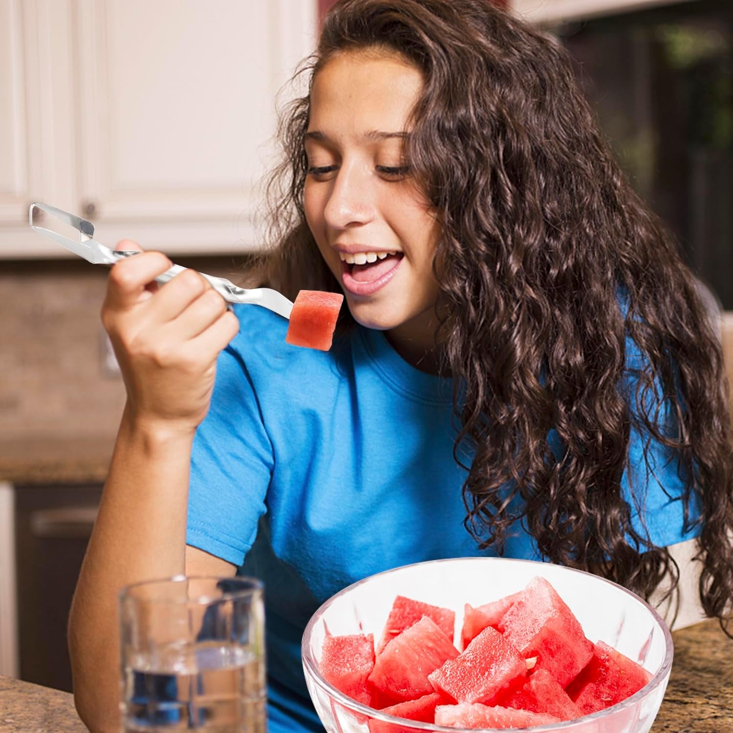 2Pcs Watermelon Fork Slicer Cutter, 2-In-1 Stainless Steel Watermelon Fork Slicer, Portable Watermelon Fork Watermelon Cutting Tool Fruit Forks Slicer for Home Party Camping Kitchen Cutting Artifact
