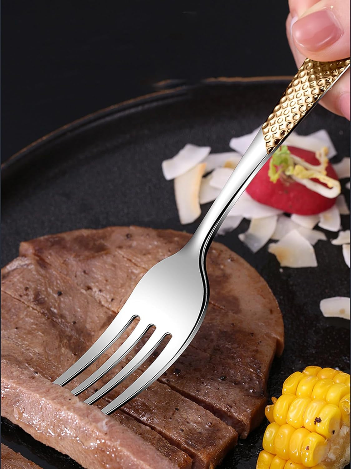 Golden Michelangelo Silverware Set for 6, Elegant 18/10 Stainless Steel Flatware Set, Heavy Cutlery Sets for 6 People, Dishwasher Safe Luxury (24Pcs, Golden) Christmas