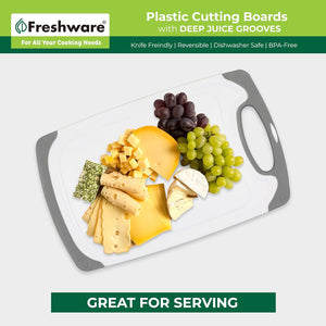 Cutting Board Set [Set of 3] Juice Grooves with Easy-Grip Handles, Plastic Chopping Board for Kitchen, Bpa-Free, Non-Porous, Dishwasher Safe