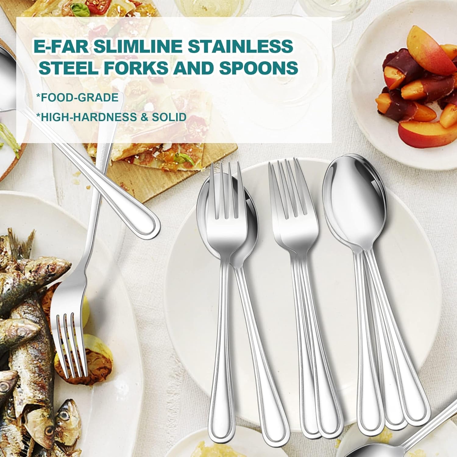 16-Piece Spoons and Forks Set,  Stainless Steel Slimline 8 Dinner Forks and 8 Dinner Spoons, Modern Metal Silverware Flatware Cutlery for Kitchen and Restaurant, Dishwasher Safe-7.9 Inch