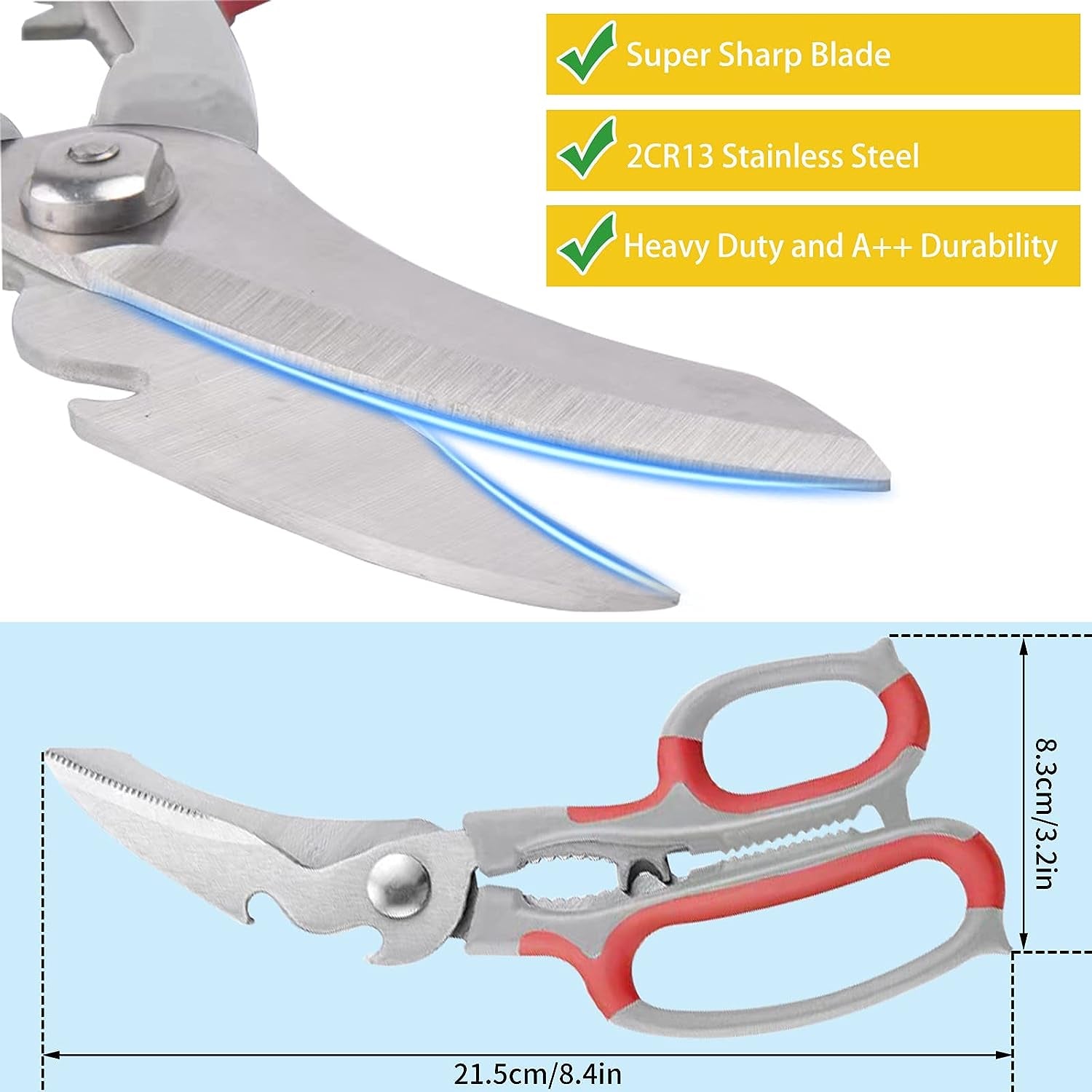 Latest 2023 Heavy Duty Kitchen Shears,All Purpose Cooking Tool, Bone Cutting Multi-Purpose Scissors for Poultry/Chicken/Turkey/Fish/Vegetables(+Sharpener Rod)