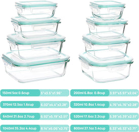 8 Pack Glass Food Storage Containers , Meal Prep , Airtight Bento Boxes with Leak Proof Locking Lids, for Microwave, Oven, Freezer and Dishwasher, BPA Free