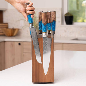 SENKEN Rotating Magnetic Knife Block, Natural Acacia Hardwood - 360 Degrees Rotation - Ultra Strong Neodymium Magnets, Universal Knife Holder Storage for Kitchen Counter (Rotating Magnetic Block)