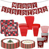 81 Pieces Christmas Party Supplies Tableware Set, Plaid Dinner Dessert Plates Paper Cups Napkins Banner Knives Forks Straws for Vintage Xmas Holiday Party Decorations